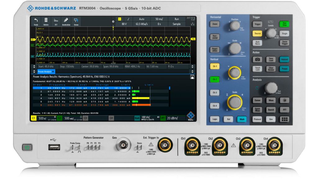 중고 RTM3004  로데슈바르즈 오실로스코프 Rohde & Schwarz 500MHz, 4CH, 터치스크린