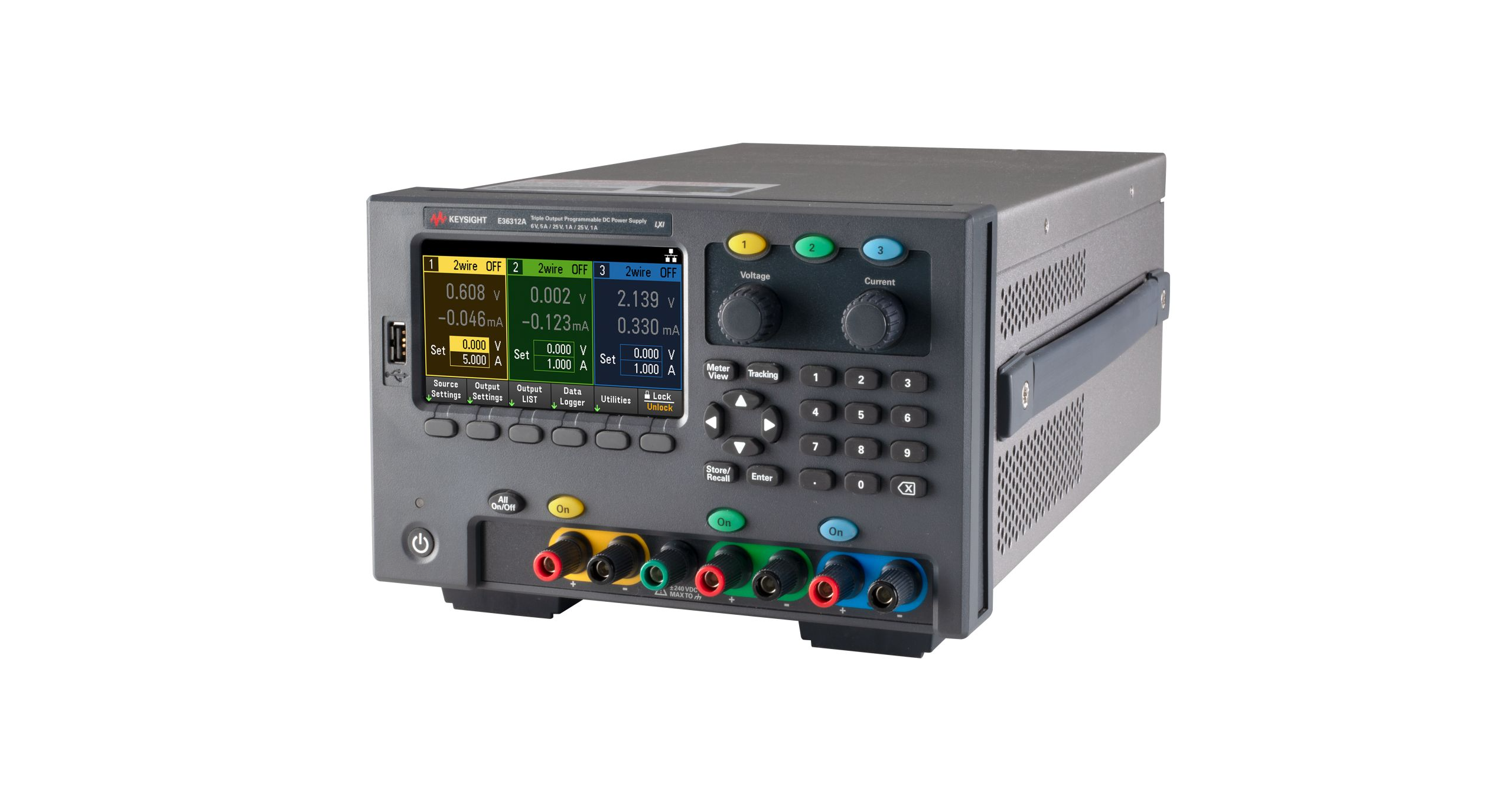 [중고/렌탈] Keysight E36312A 80W 트리플 출력 벤치 전원 공급기 | 6V 5A & 25V 1A | 저노이즈 | USB·LAN 원격 제어 | 데이터 로깅·출력 시퀀싱 지원